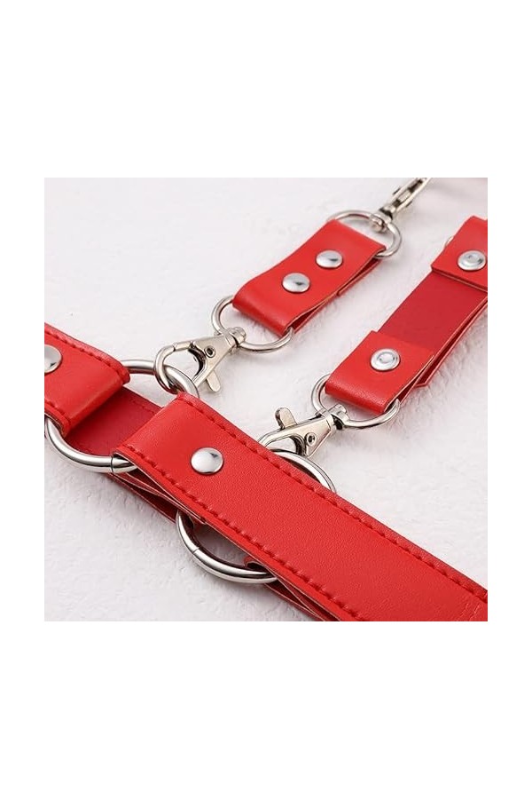 1PC Jarretière Femme Mode Rivet Anneau de Cheville Rock Bar Punk Gothique Coeur Cuir PU Jarretière Extensible Rouge 