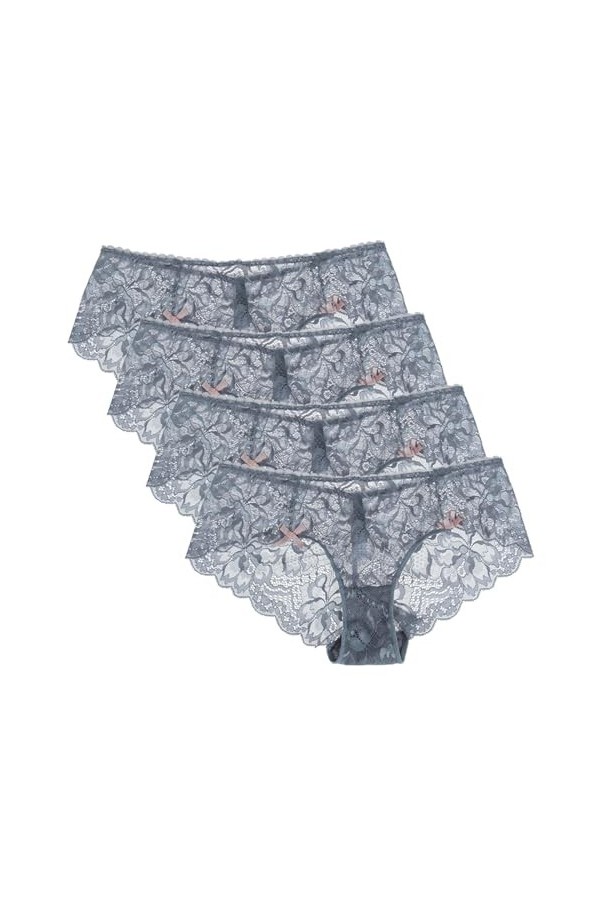 Necalisi Lot de Culotte Femme Lot de 4 Blanc String Femme Dentelle Culottes Taille Basse Slips Stretch sous-Vêtements Grande 