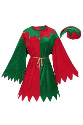 Costume delfe de Noël – Vêtements de Noël avec chapeau delfe et plusieurs cloches – Plusieurs cloches – Costumes de cosplay