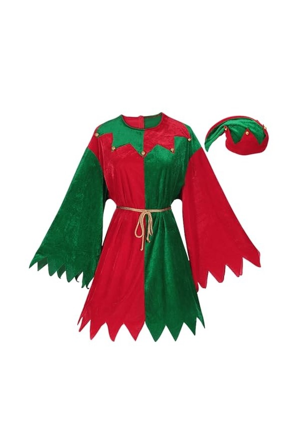 Costume delfe de Noël – Vêtements de Noël avec chapeau delfe et plusieurs cloches – Plusieurs cloches – Costumes de cosplay