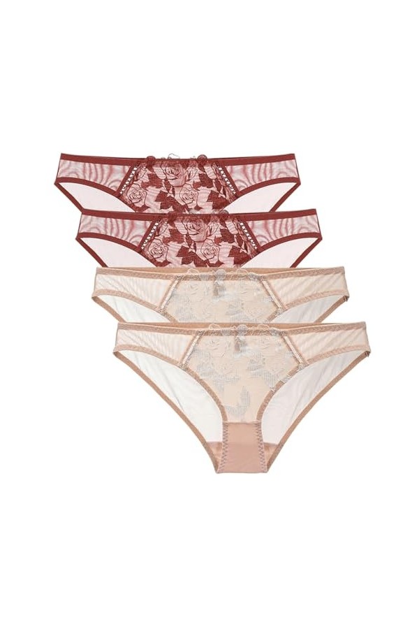Necalisi Culotte Femme Taille Haute Lot de 4 Multicolore-1 Culotte Cheeky brésilienne en Coton et Dentelle Femme Tanga Dentel
