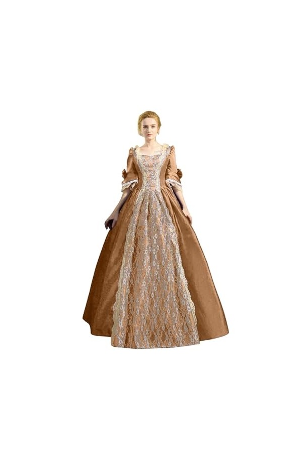 KBOPLEMQ Vêtements médiévaux pour femme Renaissance reine costume vintage royal costume gothique robe manches trompette robe 