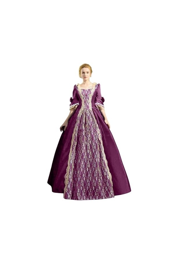 KBOPLEMQ Vêtements médiévaux pour femme Renaissance reine costume vintage royal costume gothique robe manches trompette robe 
