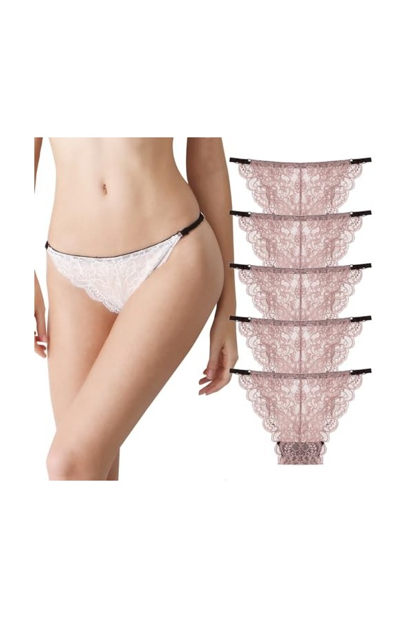 Necalisi Culotte Femme Lot de 5 Noir Culottes en Dentelle pour Femmes sous-vêtements Sexy Slips Ultra Minces Coton Confortabl