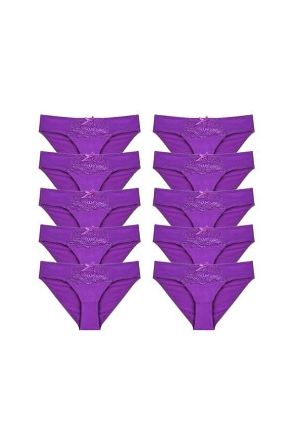 Necalisi Lot de Culotte Femme Lot de 10 Violet Culotte Femme Culottes Taille Dentelle Haute sous-vêtements Slip Grande Elasti