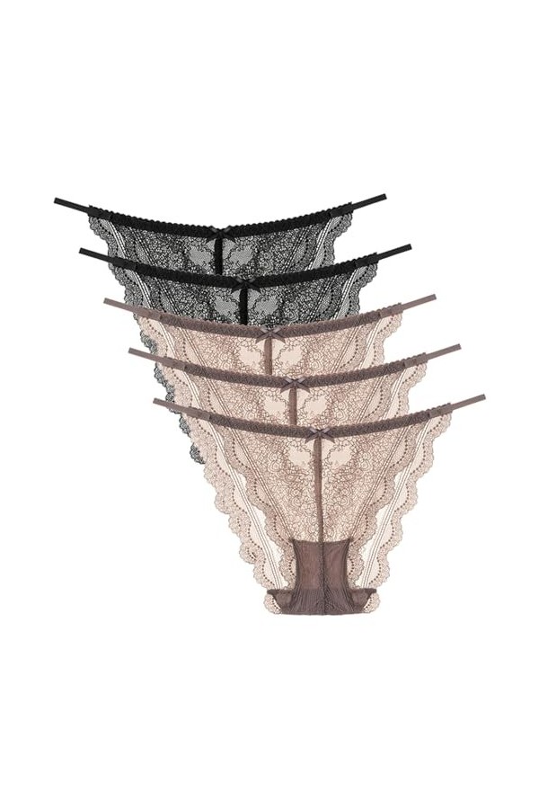 Necalisi Lot de Culotte Femme Lot de 5 Multicolore-1 Femme Dentelle pour Slips Culottes Strings Lingerie Dentelle Culotte Den