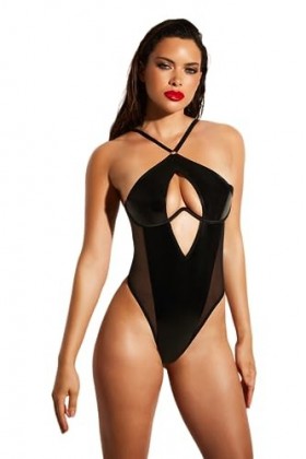 Oh là là Chéri Teddy fantaisie en vinyle sans doublure pour femme avec joint torique, noir, Large/X-Large