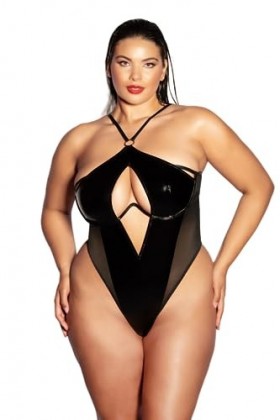 Oh là là Chéri Teddy fantaisie en vinyle sans doublure pour femme avec joint torique, noir, 1X/2X