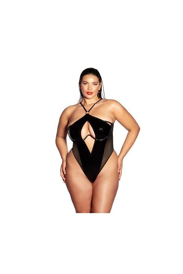 Oh là là Chéri Teddy fantaisie en vinyle sans doublure pour femme avec joint torique, noir, 1X/2X