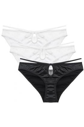 Necalisi Culotte Femme Taille Haute Lot de 3 Multicolore-8 Femmes sous-vêtements Sexy en Dentelle Stretch Slip Culotte Tanga 