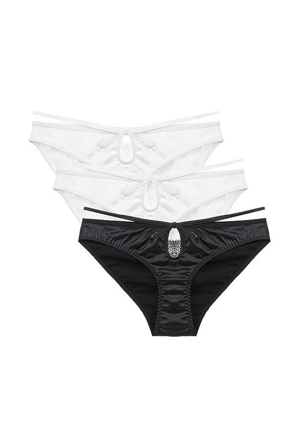 Necalisi Culotte Femme Taille Haute Lot de 3 Multicolore-8 Femmes sous-vêtements Sexy en Dentelle Stretch Slip Culotte Tanga 