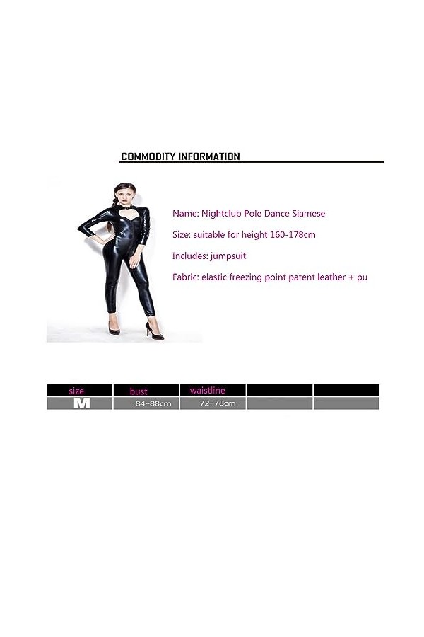 JYDQM Sexy Brevet Cuir Salopette Élastique Bar DS Pôle Danse Costume Costume Treillis/Black/M