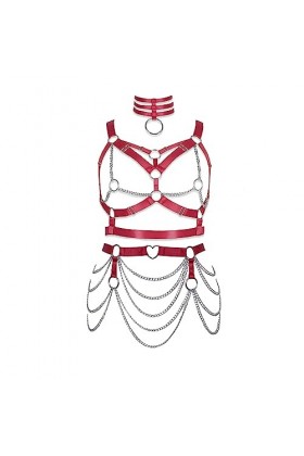 JMMHSS Femmes stretch Body harnais ensemble complet de sous - vêtements punk Gothic Plaid soutien - gorge jambes lacets Bleu