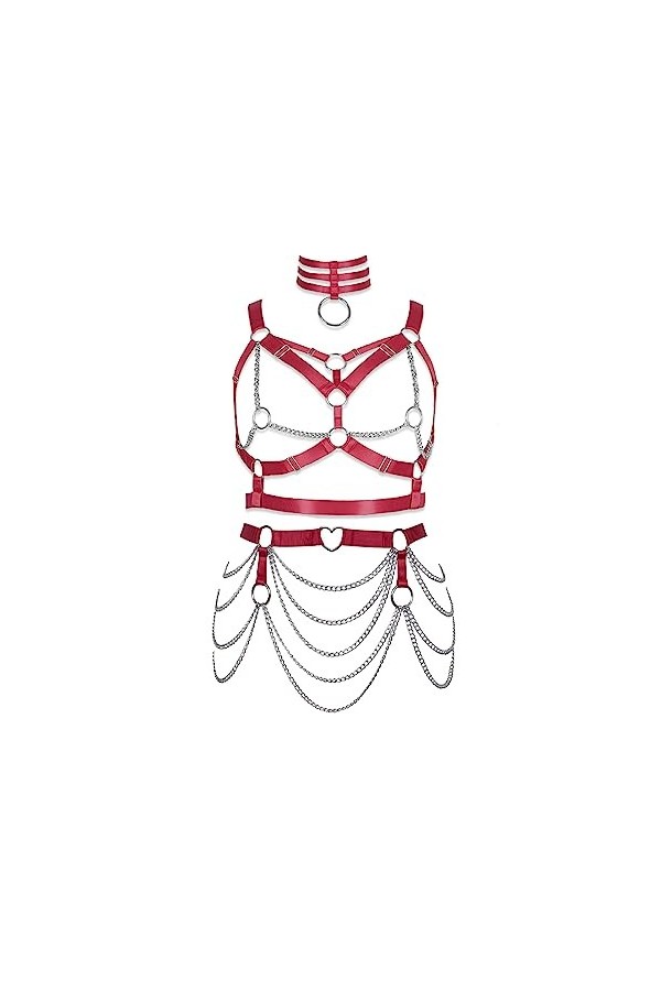 JMMHSS Femmes stretch Body harnais ensemble complet de sous - vêtements punk Gothic Plaid soutien - gorge jambes lacets Bleu