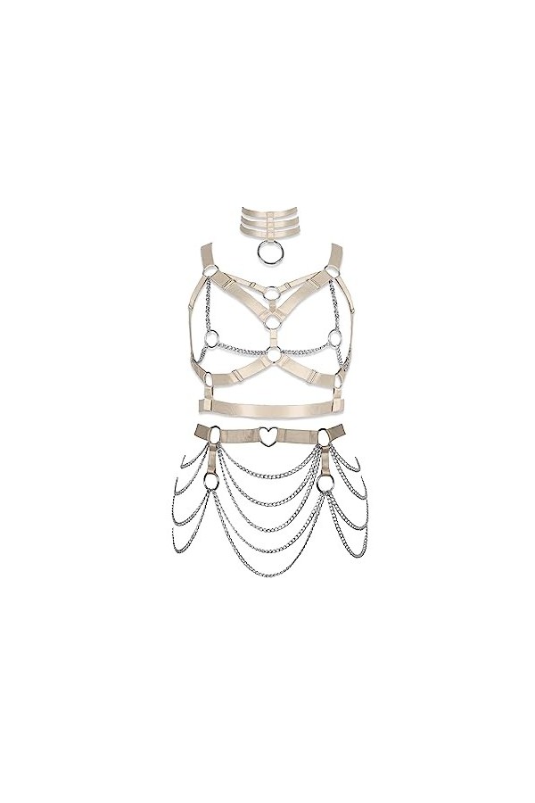 JMMHSS Femmes stretch Body harnais ensemble complet de sous - vêtements punk Gothic Plaid soutien - gorge jambes lacets Bleu