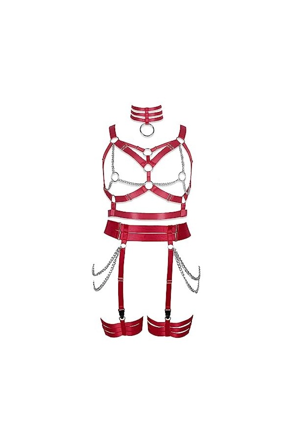 JMMHSS Plus Size femmes bretelles gothique cage évidée ensemble de 2 pièces lacet soutien - gorge ceinture punk costume La c