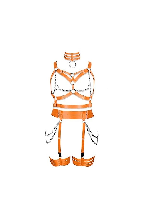 JMMHSS Plus Size femmes bretelles gothique cage évidée ensemble de 2 pièces lacet soutien - gorge ceinture punk costume La c