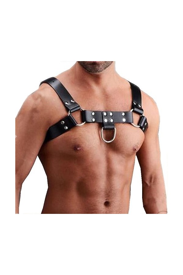 Tops en Cuir PU Bandoulière réglable Costume Clubwear pour Hommes