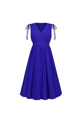 Robes pour Femmes Robes De Mode pour Femmes sans Manches Slim Jupe Plissée Sexy V - Neck Plage Décontractée Longue Robe De So