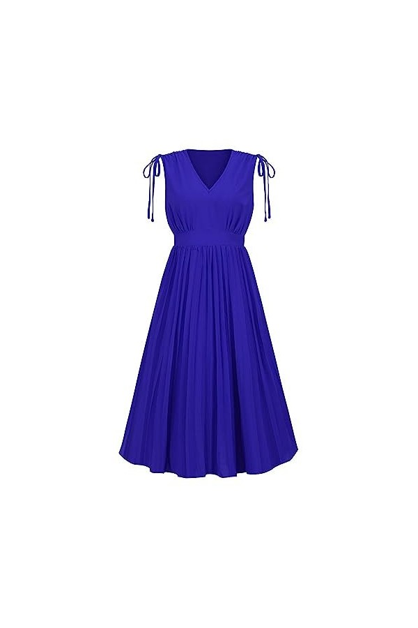 Robes pour Femmes Robes De Mode pour Femmes sans Manches Slim Jupe Plissée Sexy V - Neck Plage Décontractée Longue Robe De So