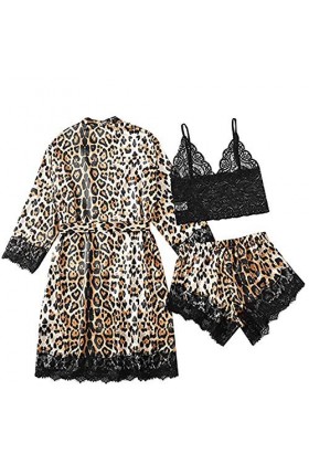Zshosam Ensemble de lingerie érotique pour femme Sexy Sexy Licol Dentelle Pyjama Peignoir sans manches Satin Robe Rayée Soie 