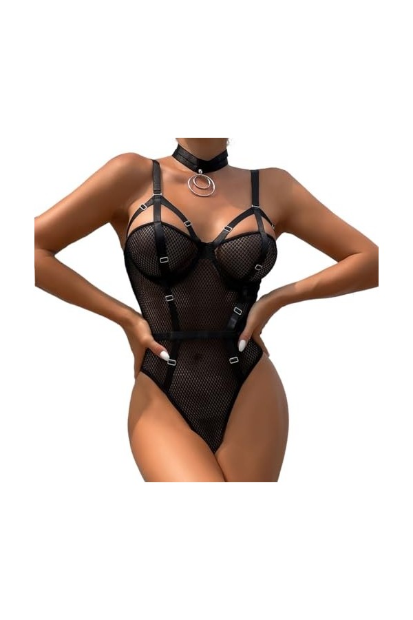 DAGIN Body en maille pour femmes, Lingerie, Teddy, à armatures, en dentelle, une pièce, poupée bébé avec entrejambe à pressio