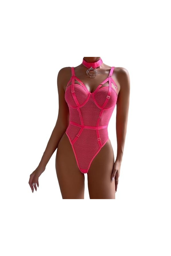 DAGIN Body en maille pour femmes, Lingerie, Teddy, à armatures, en dentelle, une pièce, poupée bébé avec entrejambe à pressio