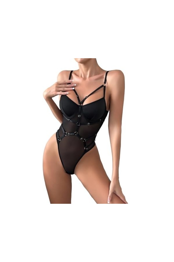 Lingerie pour Femmes, Lingerie Sexy en Dentelle, Ensemble de Lingerie Assorti Transparent Color : Red, Size : M 