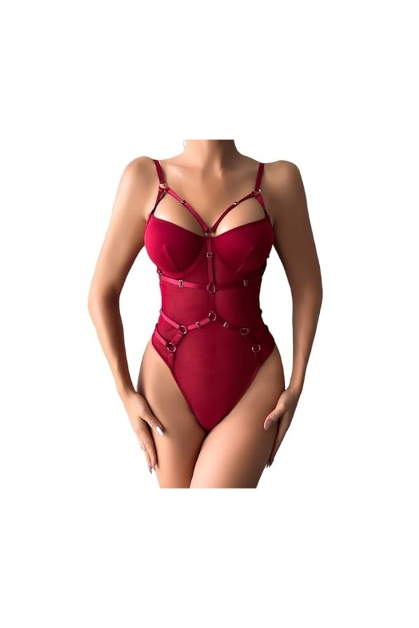 Lingerie pour Femmes, Lingerie Sexy en Dentelle, Ensemble de Lingerie Assorti Transparent Color : Red, Size : M 