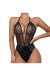 DAGIN Lingerie pour Femme Teddy Body Dentelle Babydoll Ensemble de Lingerie Une pièce Color : Noir, Size : L 