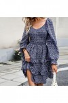 Qoier Robe dété décontractée à imprimé Floral pour Femmes à Manches Longues col en V à Volants Ourlet Robes Streetwear Tenue
