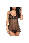 Ensemble de Lingerie 2 pièces for Femme avec jarretière et Soutien-Gorge à col en V en Dentelle Florale et Culotte à découpe 