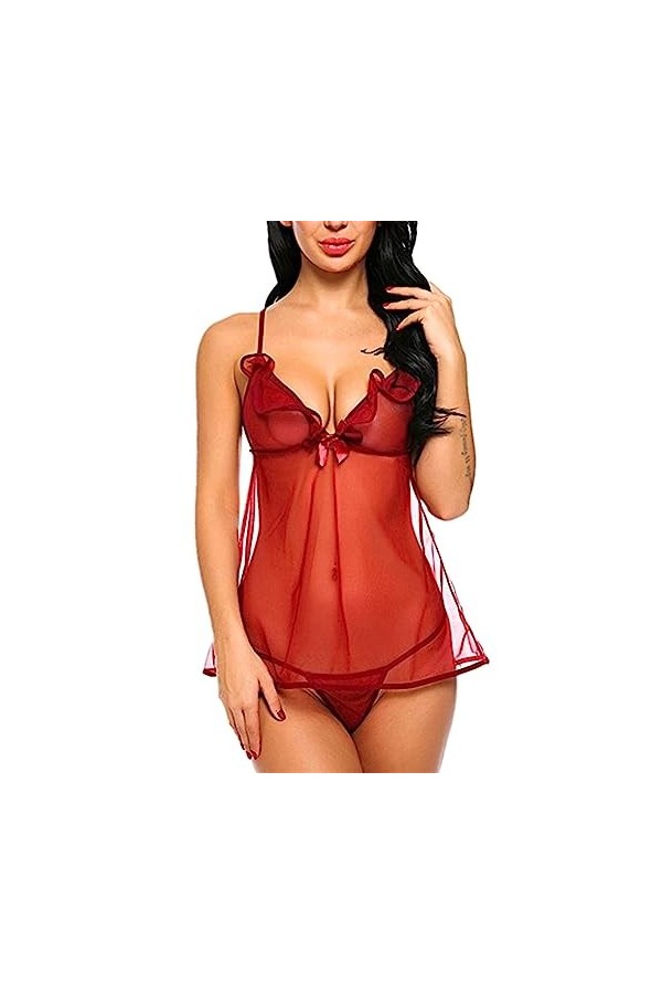 Ensemble de Lingerie 2 pièces for Femme avec jarretière et Soutien-Gorge à col en V en Dentelle Florale et Culotte à découpe 