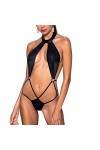 Passion Body Sexy Faux Cuir Jannies Body, Noir,L-XL