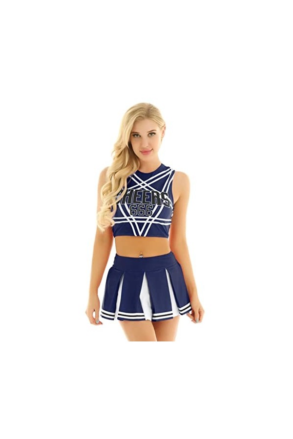 PAXAS Charmant costume de pom-pom girl pour femme adulte - Ensemble de déguisement sans manches avec mini jupe plissée - Roug