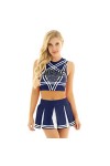 PAXAS Charmant costume de pom-pom girl pour femme adulte - Ensemble de déguisement sans manches avec mini jupe plissée - Roug