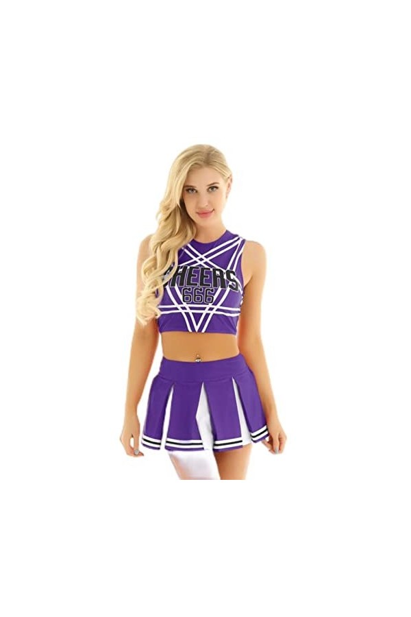 PAXAS Charmant costume de pom-pom girl pour femme adulte - Ensemble de déguisement sans manches avec mini jupe plissée - Roug