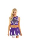 PAXAS Charmant costume de pom-pom girl pour femme adulte - Ensemble de déguisement sans manches avec mini jupe plissée - Roug