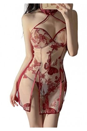 Rétro Sexy Lingerie Cheongsam Robe Tentation Broderie Split Érotique Femmes Maid Uniforme Qipao