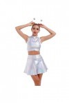 Alien Costume pour femme sexy et métallisée, robe argentée + jupe brillante + serre-tête extraterrestre pour fille,Costume mo
