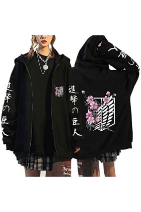 DSAI Attaque sur Titan Zipper Hoodies Unisexe Mâle Femme Anime Vêtements Anime lâches Streetwear décontracté esthétique Rose-