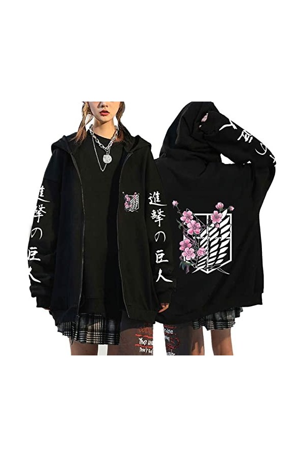 DSAI Attaque sur Titan Zipper Hoodies Unisexe Mâle Femme Anime Vêtements Anime lâches Streetwear décontracté esthétique Rose-