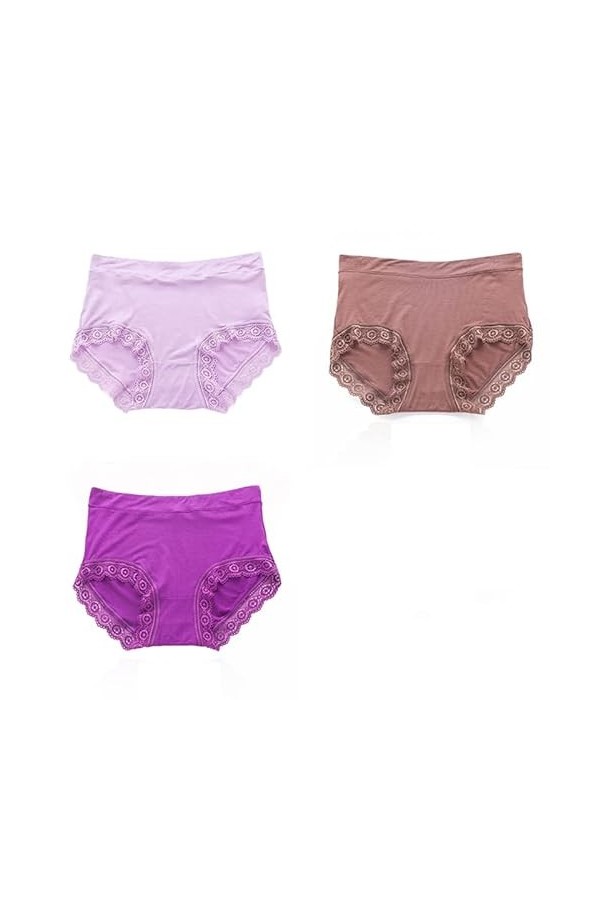 XKUN Culotte 3 Pack Femmes Slips De Dentelle Modale À Mi-Hauteur, Taille Plus-E,2XL,3Pcs