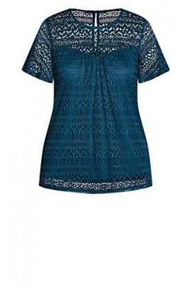 City Chic Grande Taille, Haut Serenity S/S, Bleu Sarcelle Profond, Taille 48