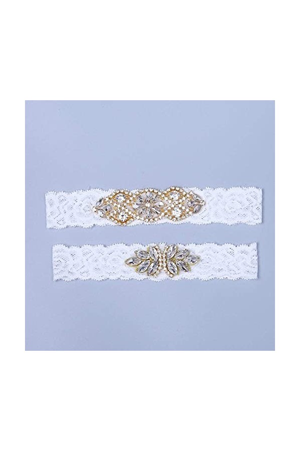 NC Jarretière en Dentelle pour Dames, Accessoires de Robe de mariée en Strass Porte-Jarretelles en Dentelle-Blanc A02, Ceintu