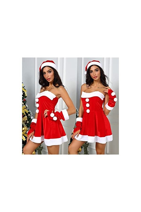 Femmes Cosplay Cosplay Noël Golden Velvet Robe Sexy vêtements de Noël Lingerie Sexy Color : Red, Size : One Size 