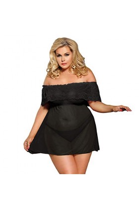 GWSFQ Lingerie Sexy pour Les Femmesvêtements Femme Hors Épaule Femmes Costumes Érotiques Saint Valentin Robe en Dentelle Ling