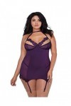 Dreamgirl Plus Size Microfiber Underwire Shelf Bra & Mesh Garter Slip Lingerie, Pflaume, Einheitsgröße Femme