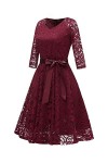 Robe de mariée à col en V à manches longues en dentelle pour femme - rose - Taille L