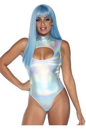 Leg Avenue - Spandex keyhole bodysuit, S Argent 